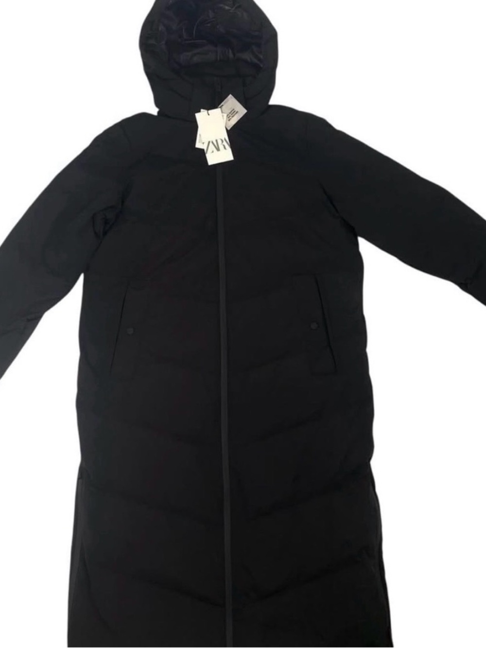 Zara Black Long Hooded Puffer Jacket